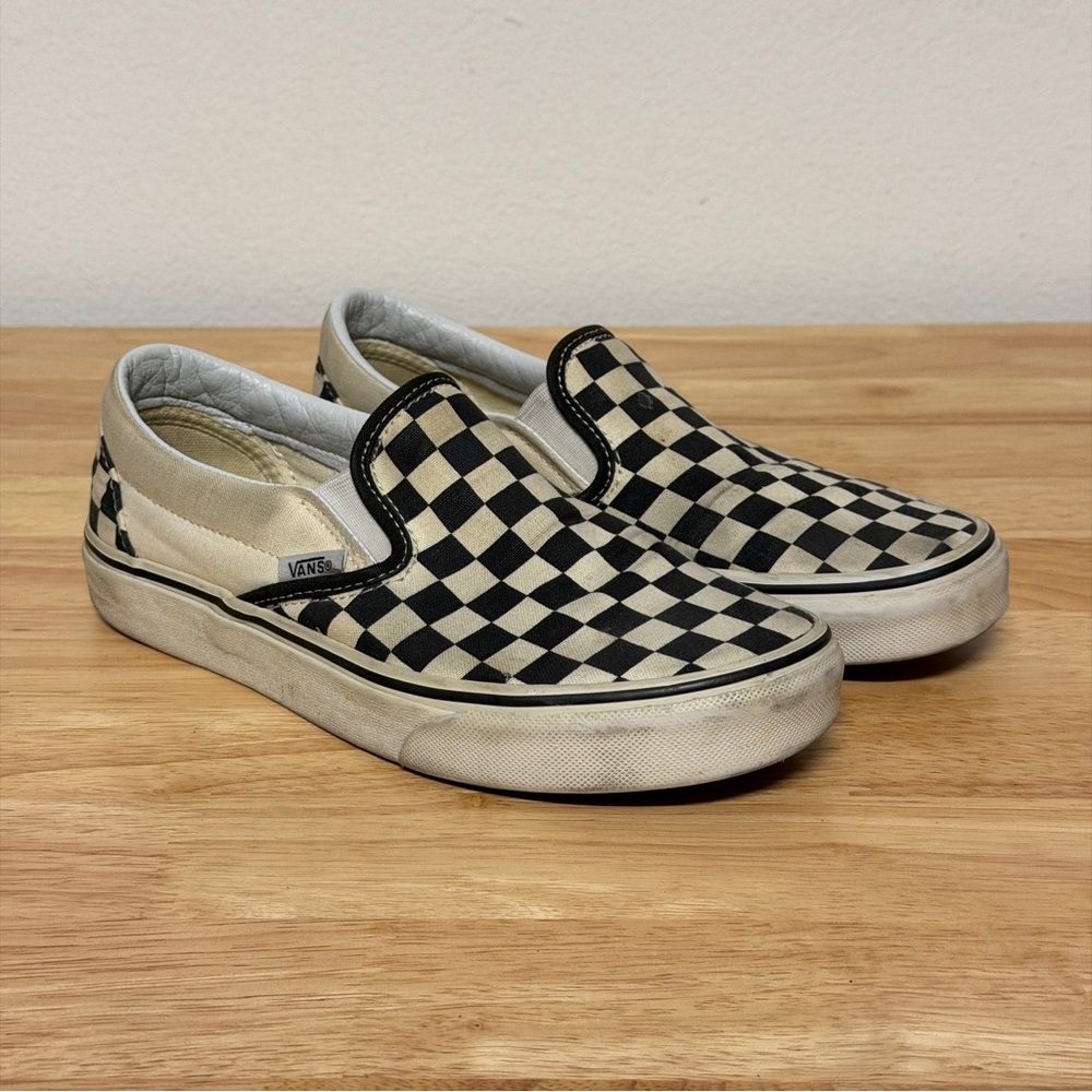 Vans Checkered Slip-On Shoes Black White Mens 5.5 Wmns 7